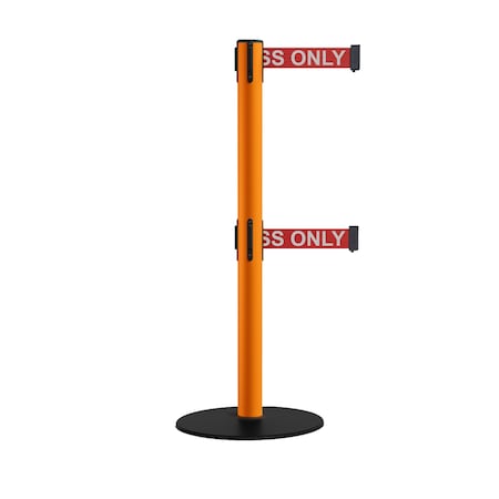 Retractable Dbl Belt 2.5 Orange Post , Low Base, 9' R.Auth.Belt